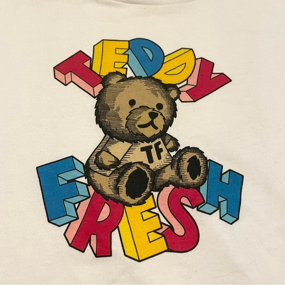 Teddy Fresh Top White Shirt Sleeve Shirt Graphic Teddy Bear Women’s Large - Picture 3 of 16